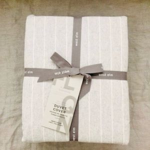 West Elm Flannel Pinstripe Duvet Cover only Twin Frost Gray
